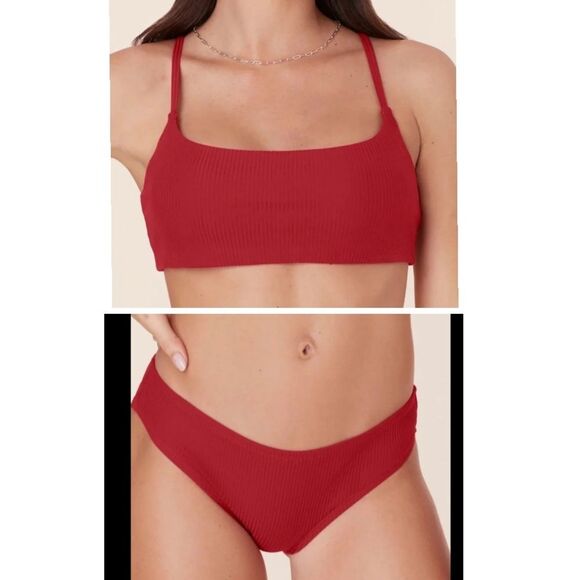 Andie x Mindy Bikini Set Maui Top Ribbed Swimsuit Flame Red size M NWT/NWOT - Picture 1 of 10